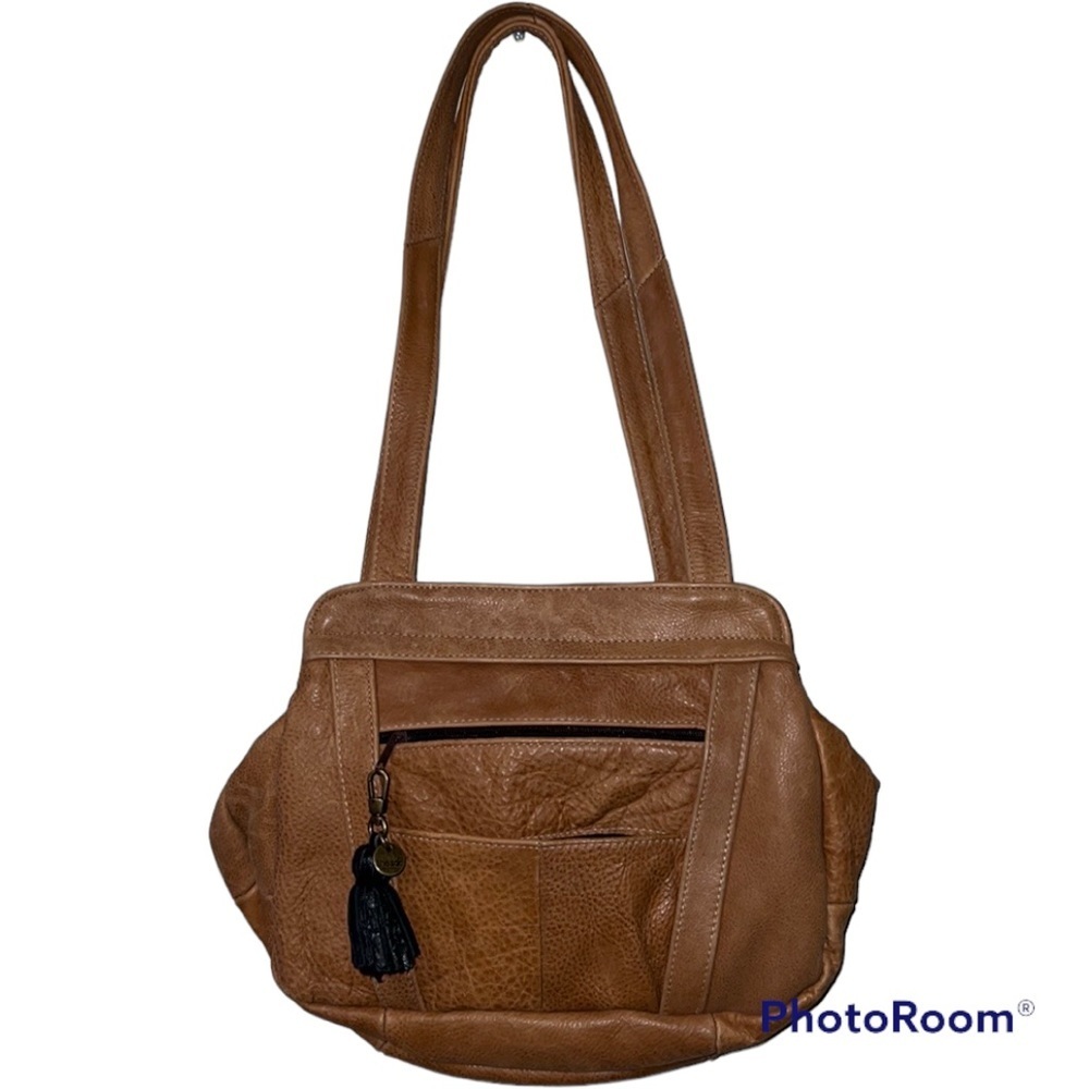 the sak brown shoulder bag purse tote three zip close pouches outside pockets